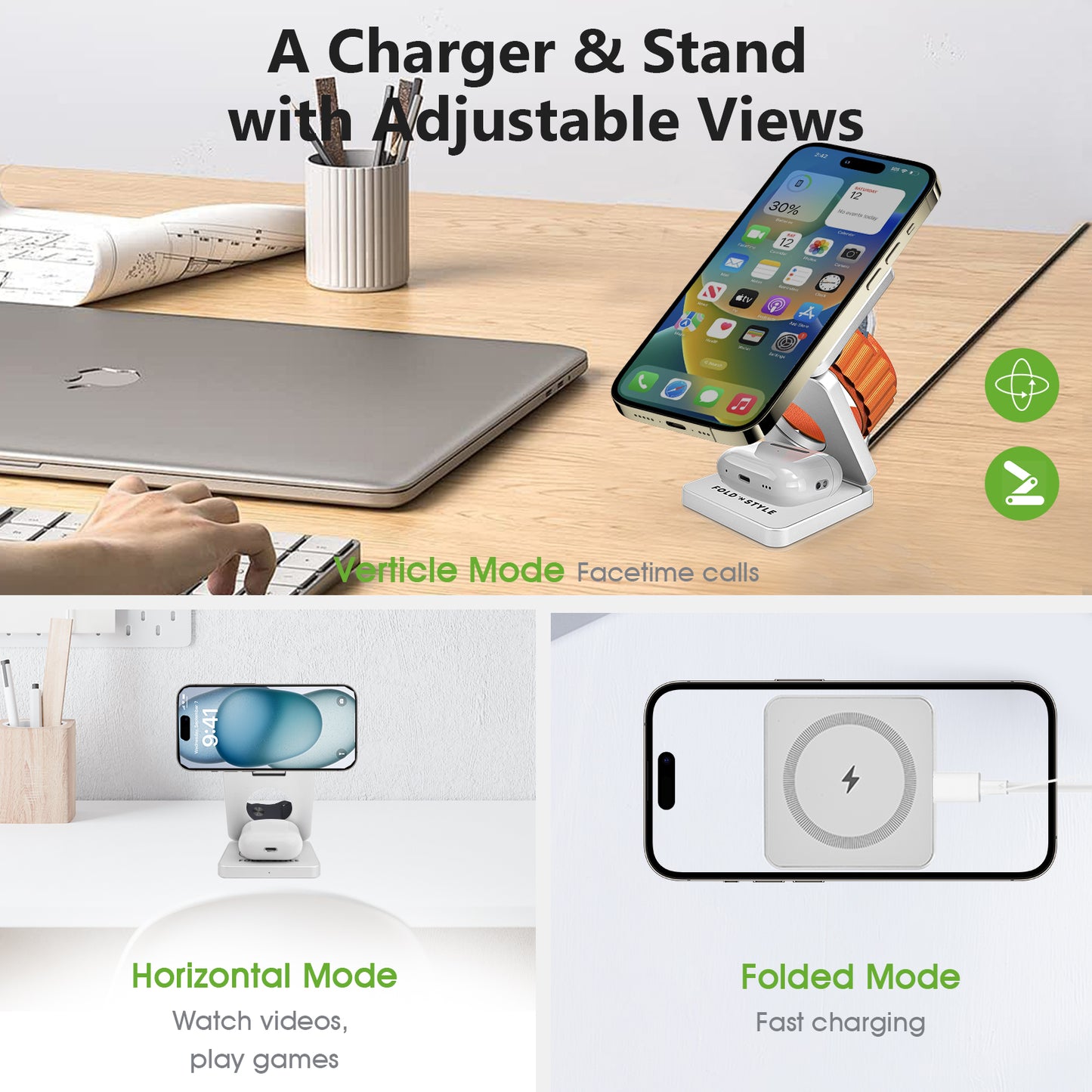 3-in-1 Foldable Magnetic Wireless Charging Stand