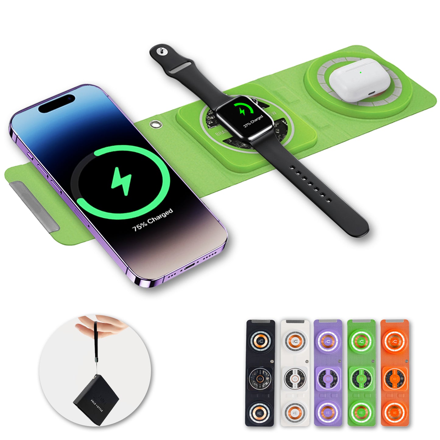 3-in-1 Foldable Magnetic Wireless Charger Keychain