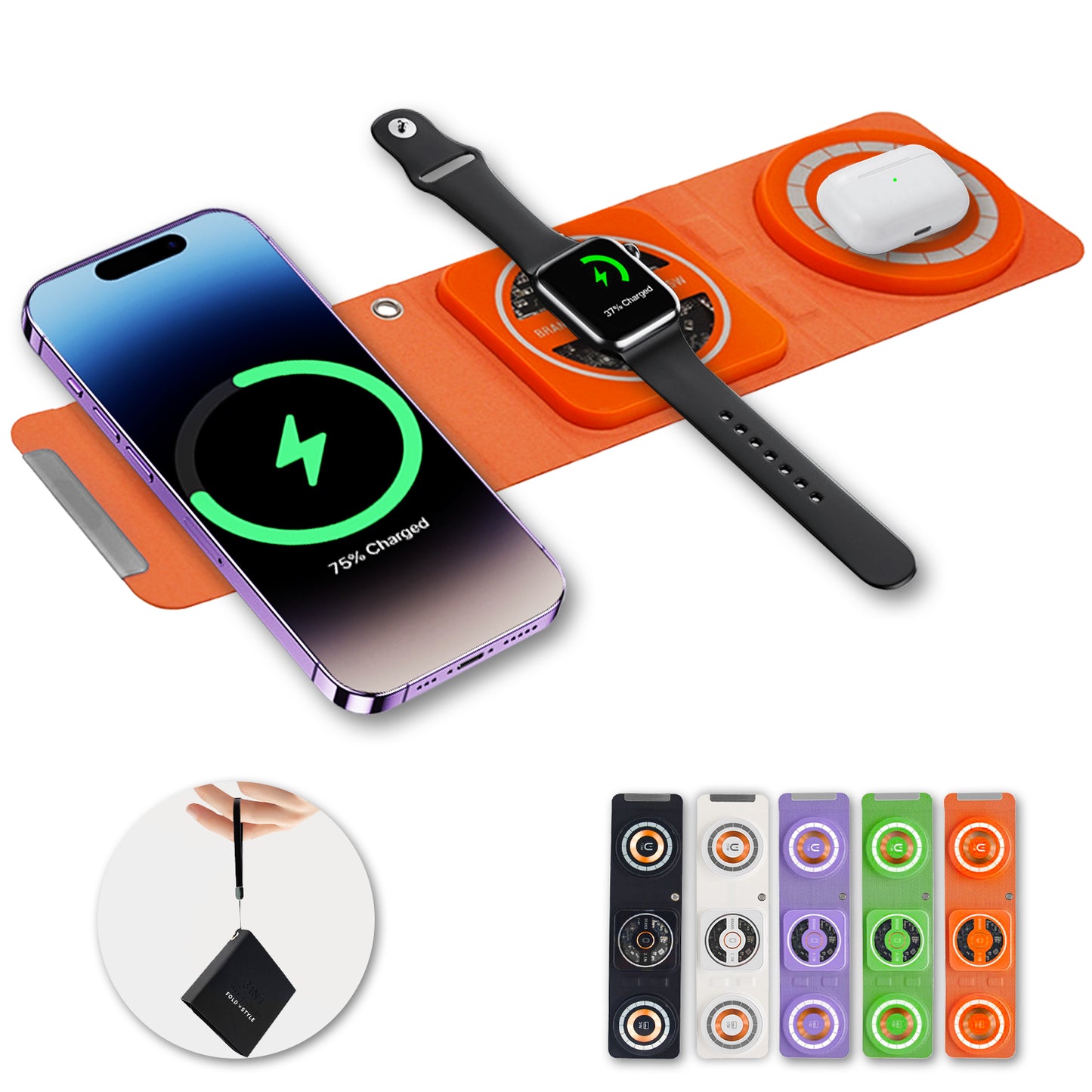 3-in-1 Foldable Magnetic Wireless Charger Keychain