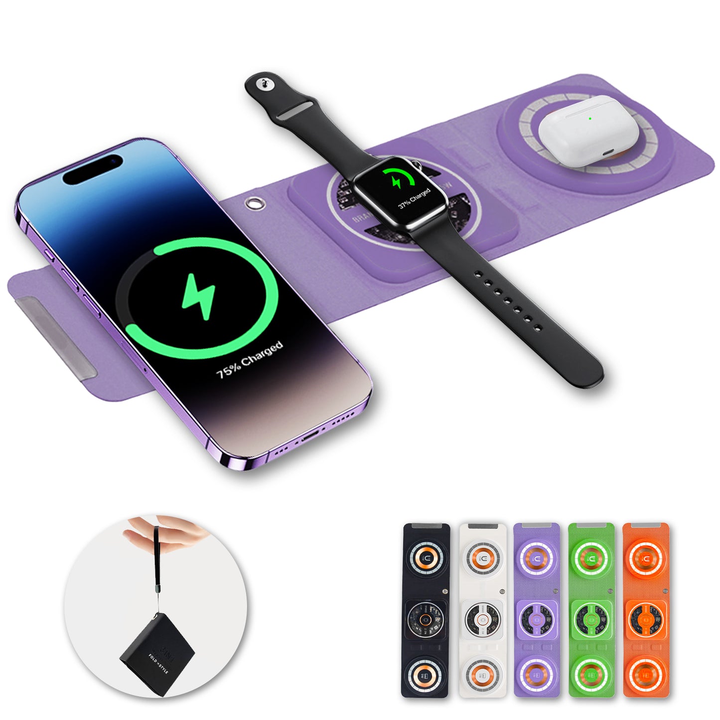 3-in-1 Foldable Magnetic Wireless Charger Keychain