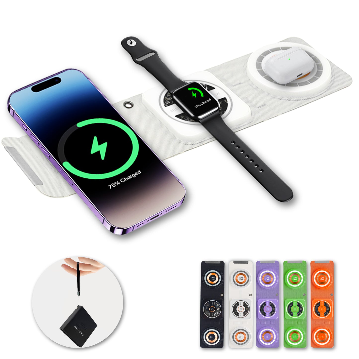 3-in-1 Foldable Magnetic Wireless Charger Keychain