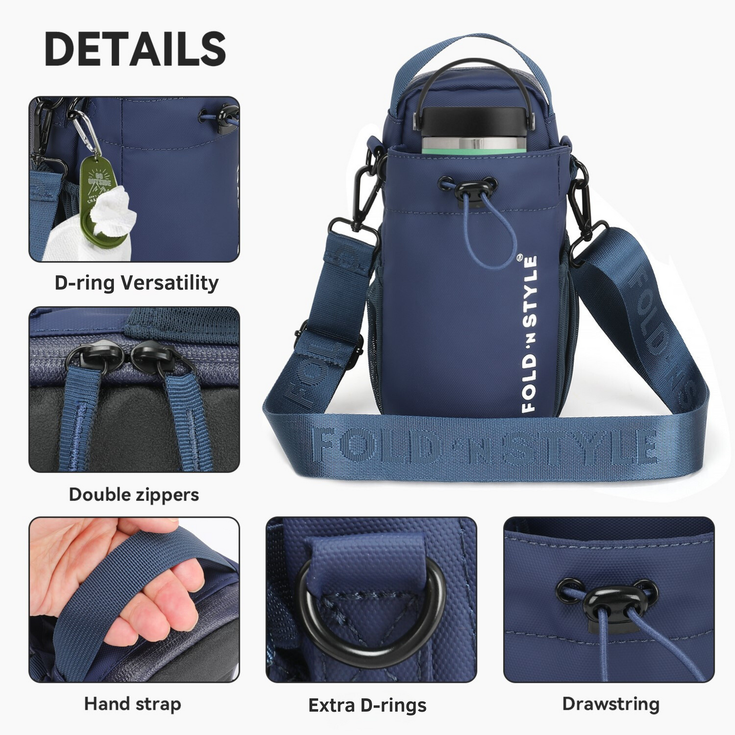 Fold 'n Style Magnetic Water Bottle Bag with Phone Pockets