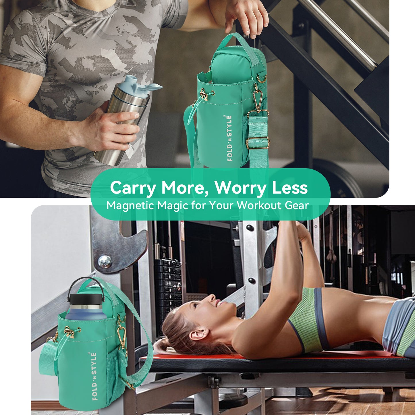 Fold 'n Style Magnetic Water Bottle Bag with Phone Pockets