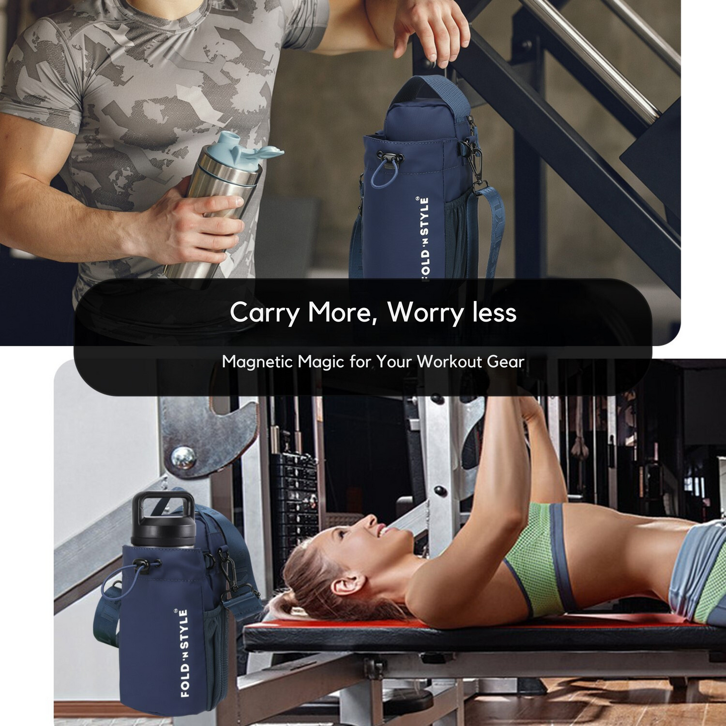 Fold 'n Style Magnetic Water Bottle Bag with Phone Pockets