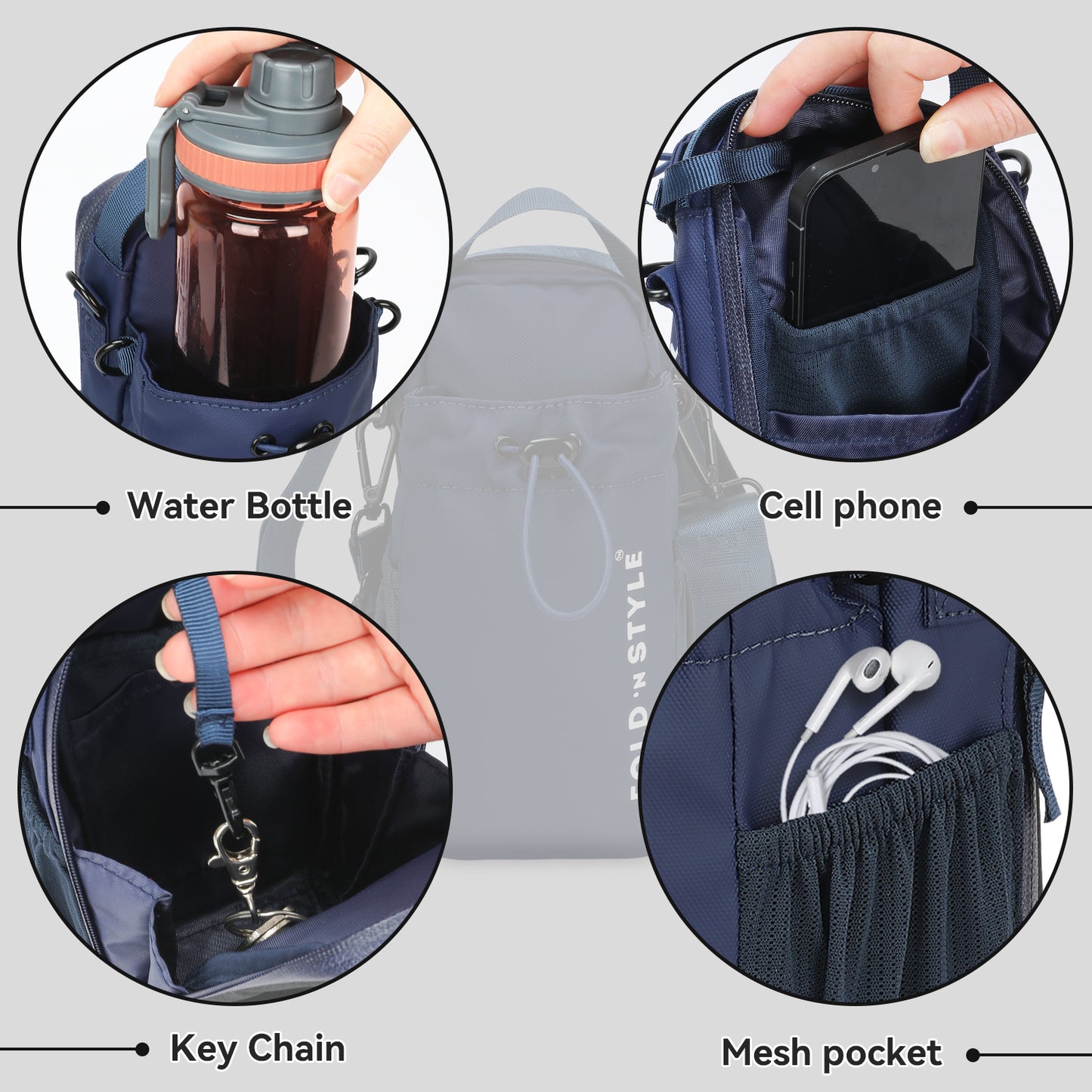 Fold 'n Style Magnetic Water Bottle Bag with Phone Pockets