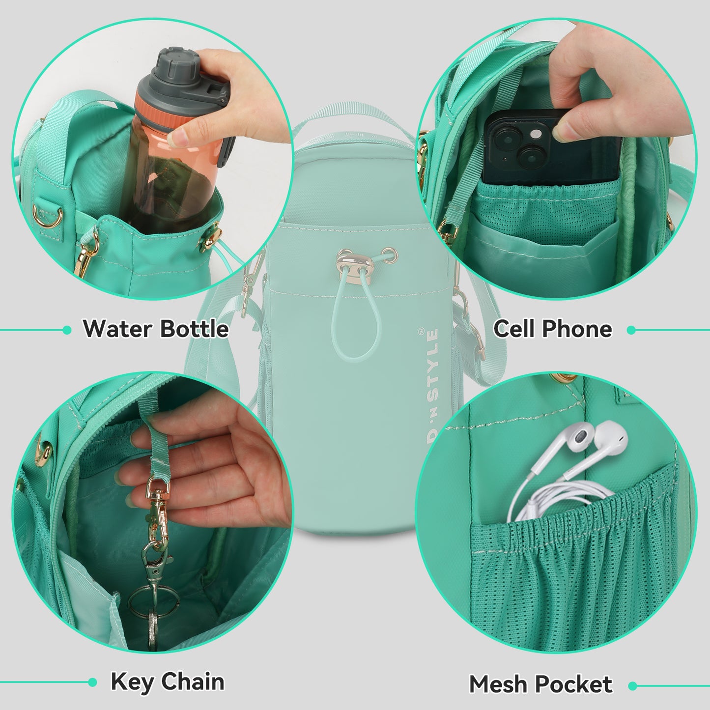 Fold 'n Style Magnetic Water Bottle Bag with Phone Pockets