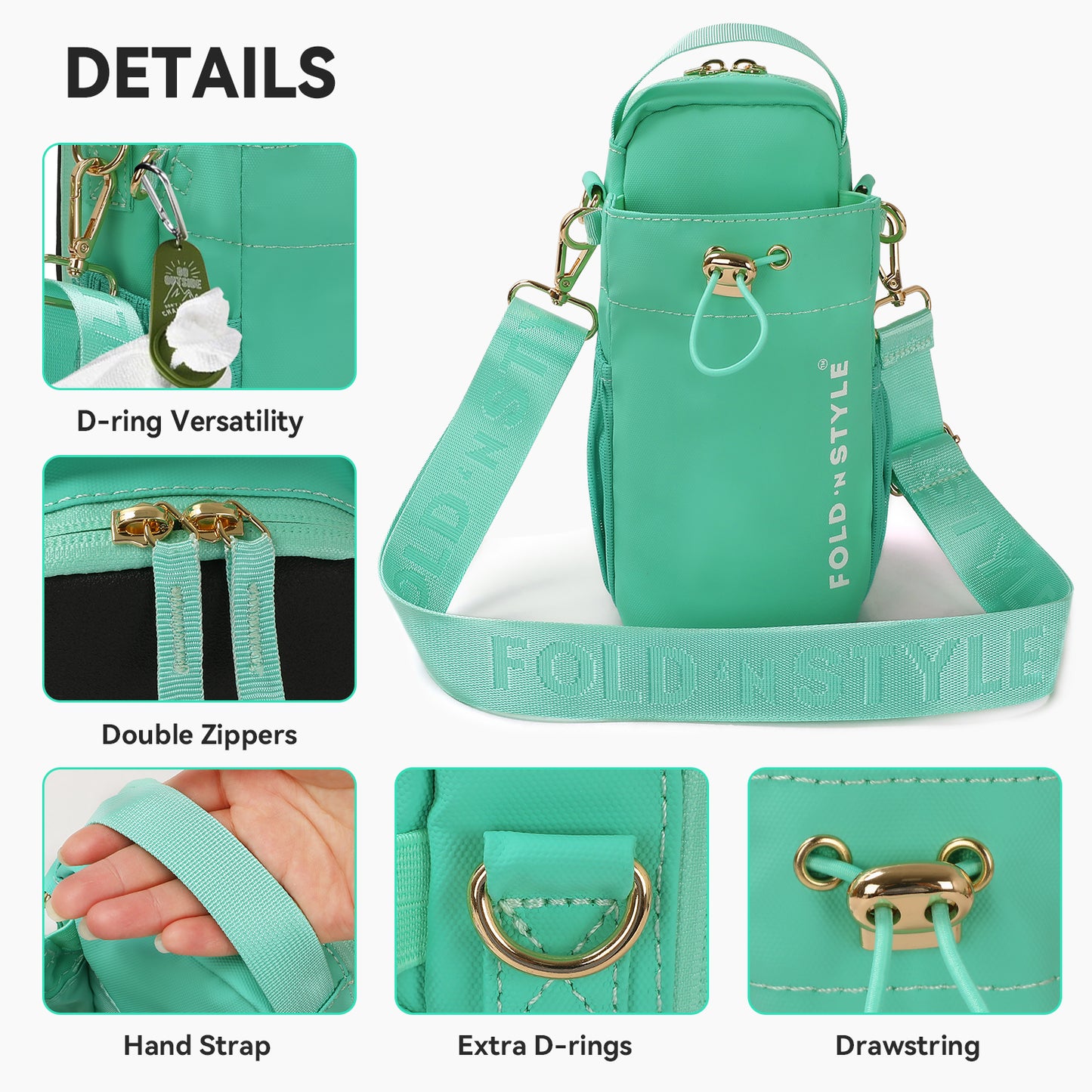 Fold 'n Style Magnetic Water Bottle Bag with Phone Pockets