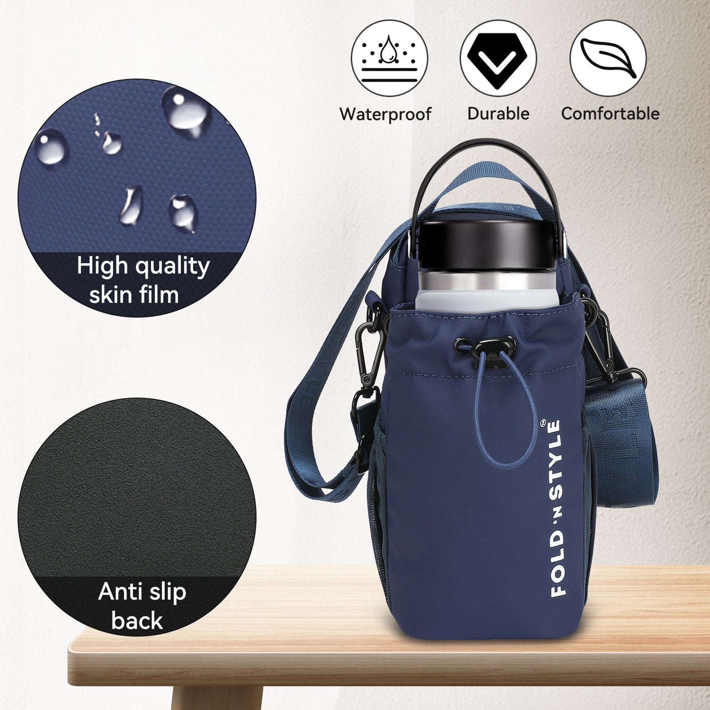 Fold 'n Style Magnetic Water Bottle Bag with Phone Pockets