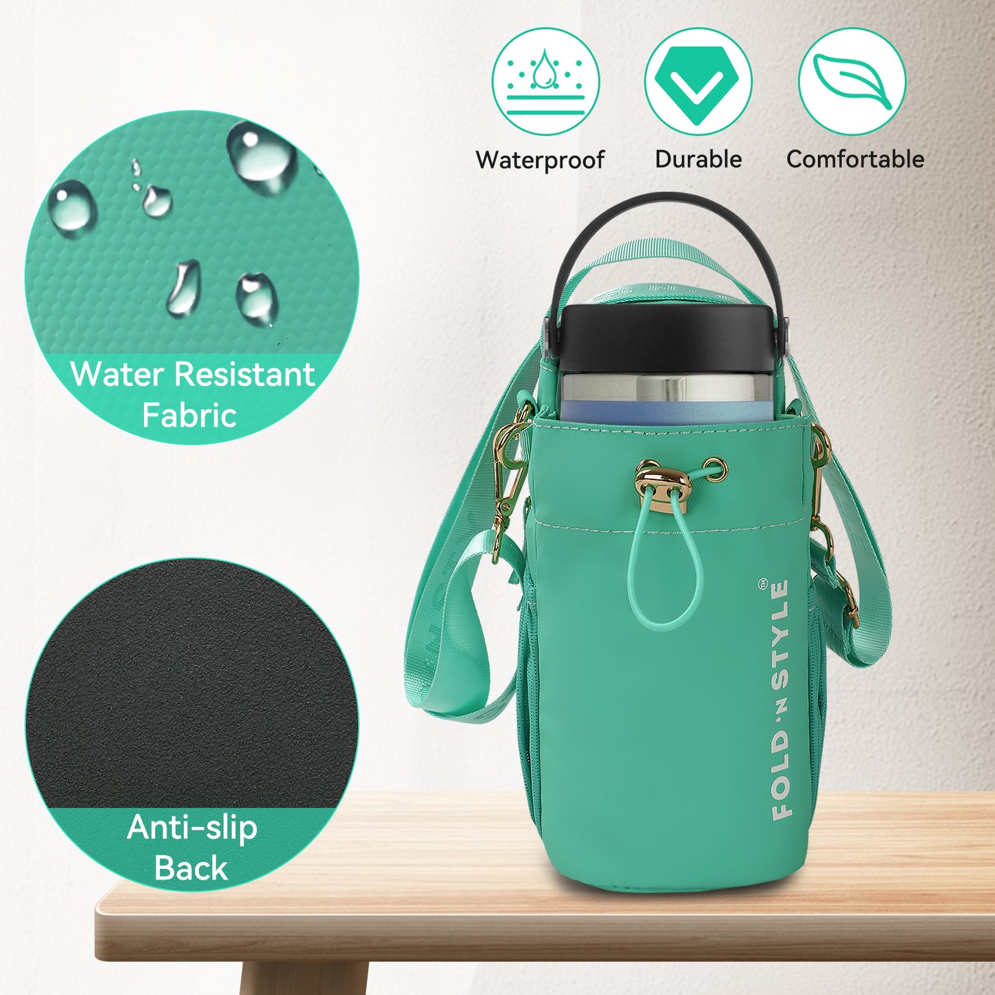 Fold 'n Style Magnetic Water Bottle Bag with Phone Pockets