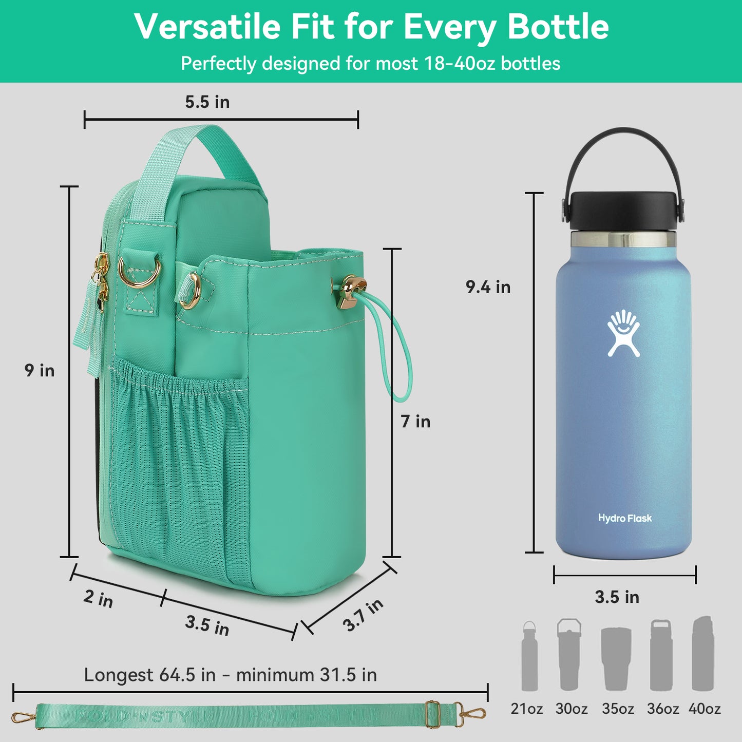 Fold 'n Style Magnetic Water Bottle Bag with Phone Pockets