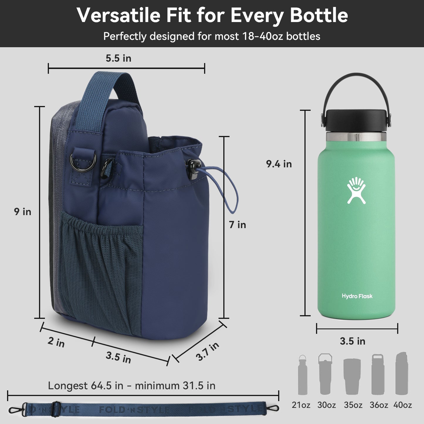 Fold 'n Style Magnetic Water Bottle Bag with Phone Pockets
