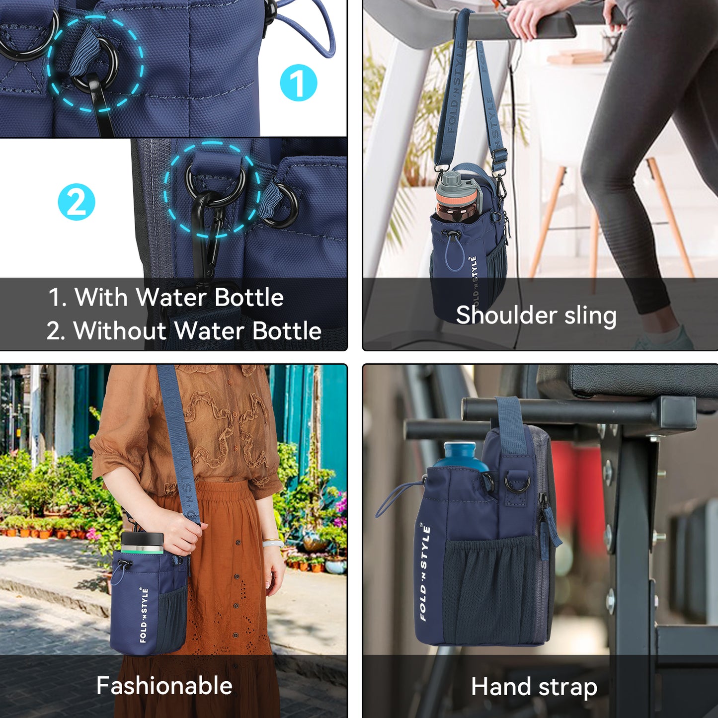 Fold 'n Style Magnetic Water Bottle Bag with Phone Pockets